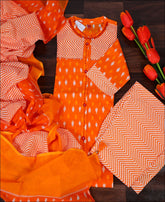 Cotton Block Print Orange Kurti Set